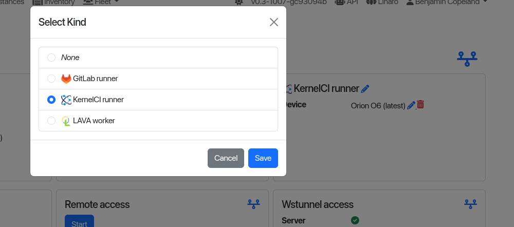 Select the KernelCI runner kind